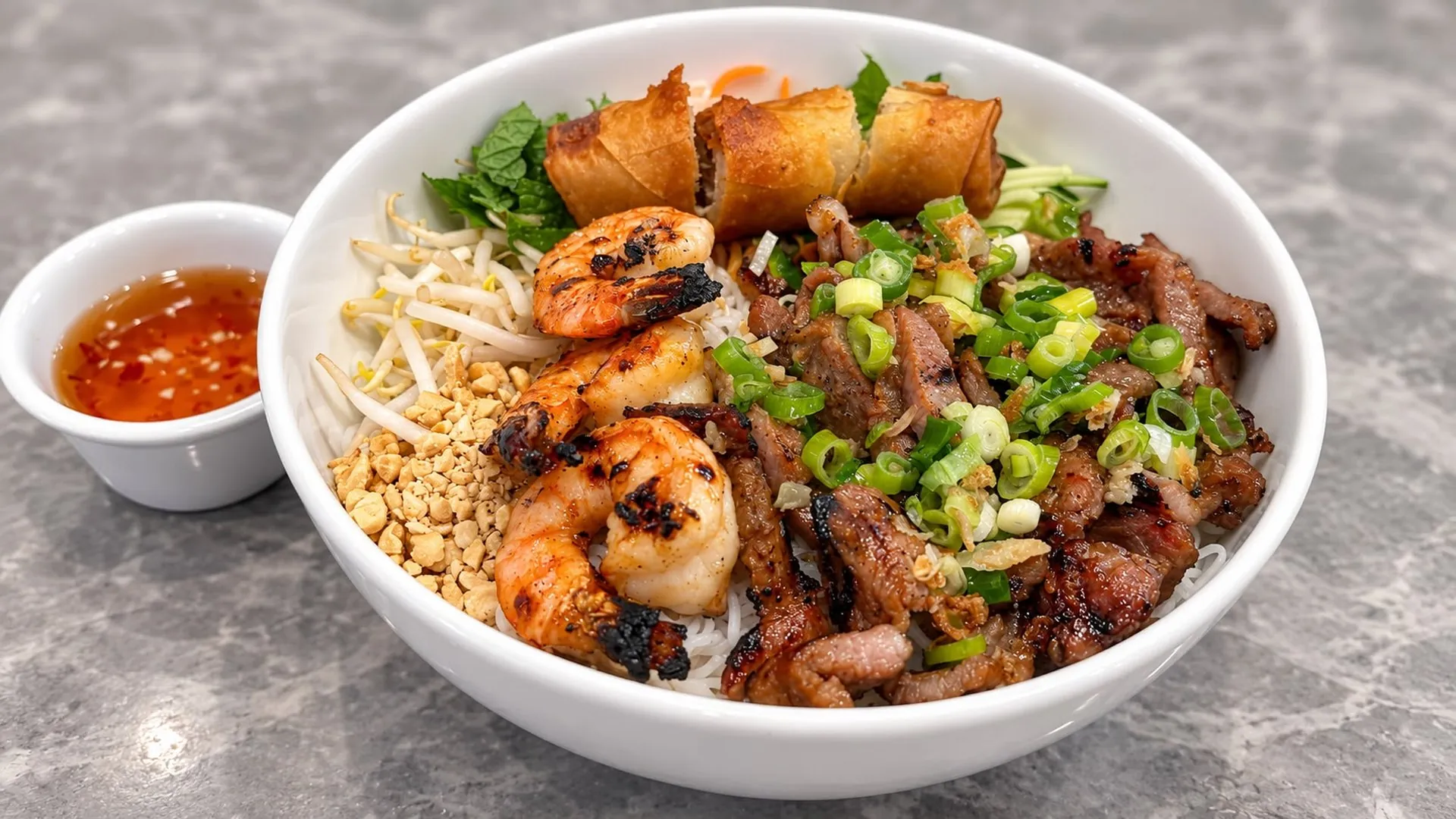 Grilled pork and shrimp over jasmine rice