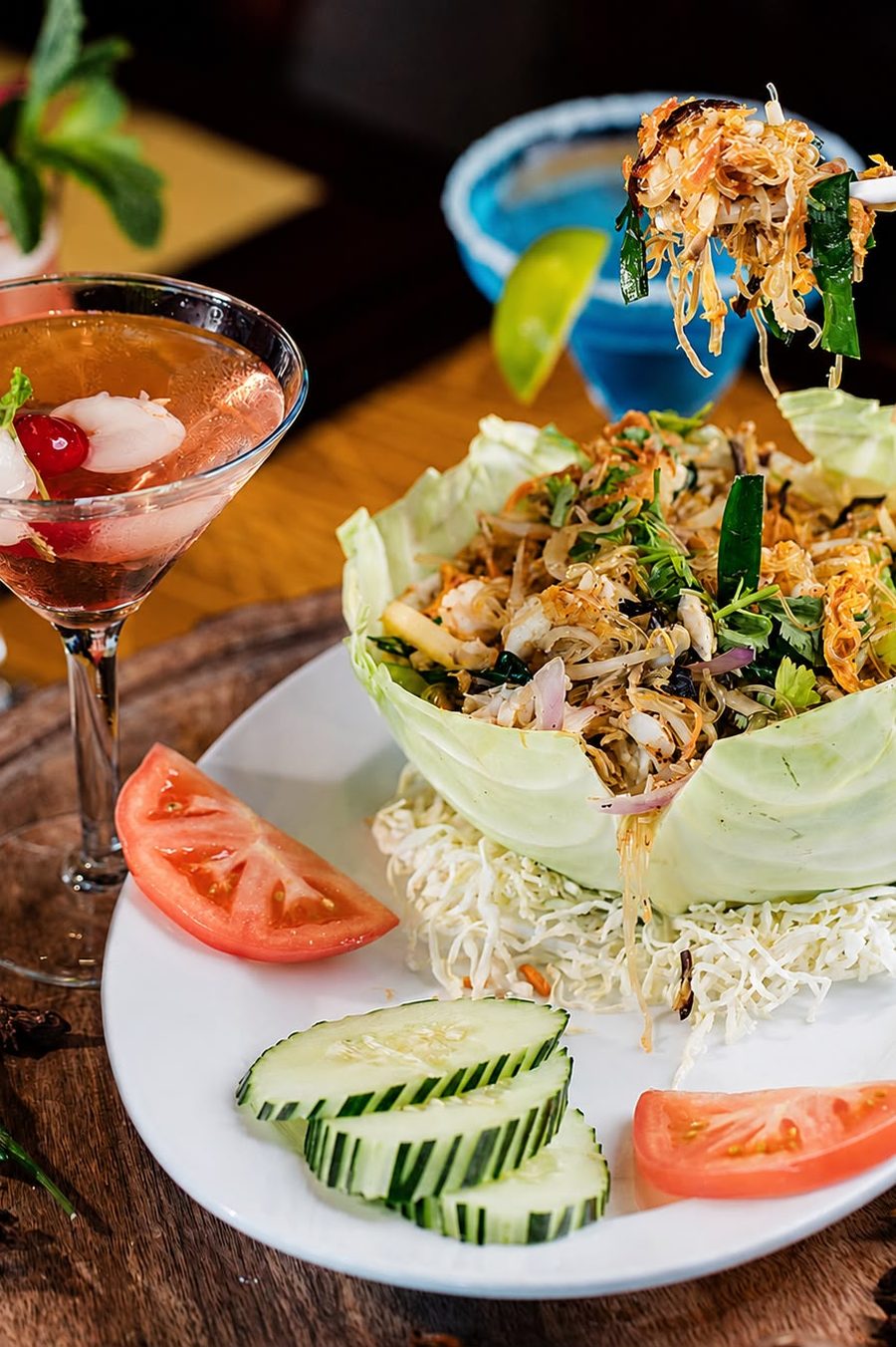 Cabbage-cup seafood salad